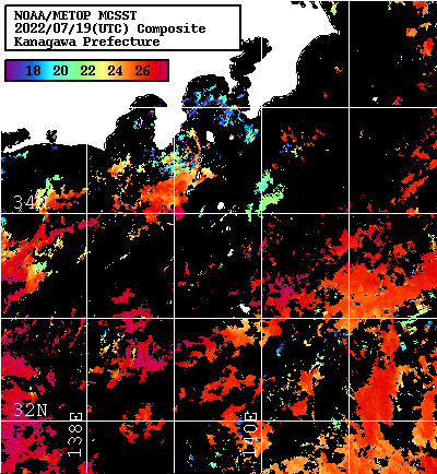 NOAA、MetOp 人工衛星画像 検索結果, 水温分布を図示