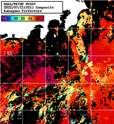 NOAA、MetOp 人工衛星画像 検索結果, 水温分布を図示