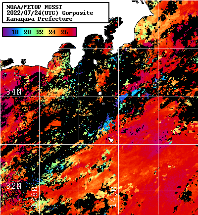 NOAA、MetOp 人工衛星画像 検索結果, 水温分布を図示