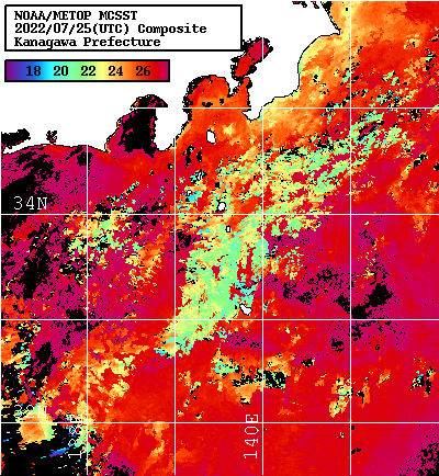 NOAA、MetOp 人工衛星画像 検索結果, 水温分布を図示