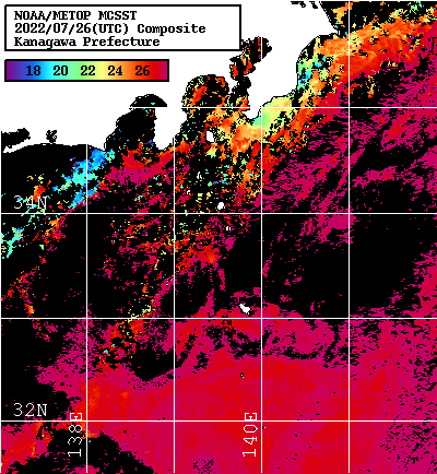 NOAA、MetOp 人工衛星画像 検索結果, 水温分布を図示