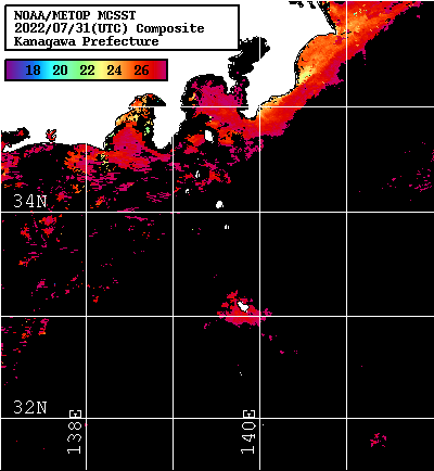 NOAA、MetOp 人工衛星画像 検索結果, 水温分布を図示