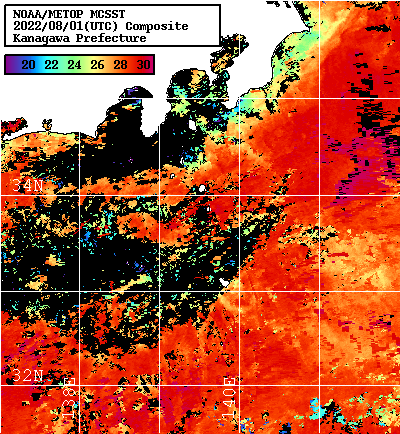NOAA、MetOp 人工衛星画像 検索結果, 水温分布を図示