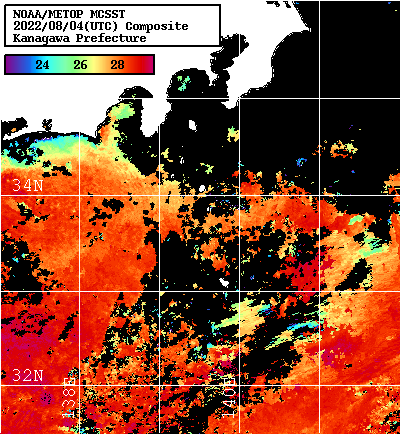 NOAA、MetOp 人工衛星画像 検索結果, 水温分布を図示