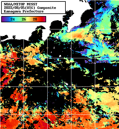NOAA、MetOp 人工衛星画像 検索結果, 水温分布を図示