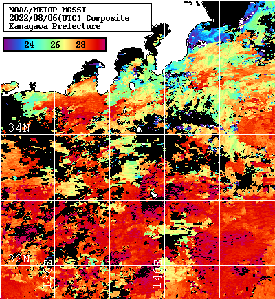 NOAA、MetOp 人工衛星画像 検索結果, 水温分布を図示