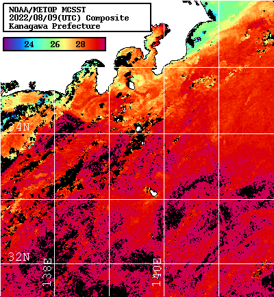 NOAA、MetOp 人工衛星画像 検索結果, 水温分布を図示
