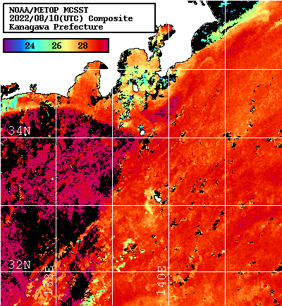 NOAA、MetOp 人工衛星画像 検索結果, 水温分布を図示