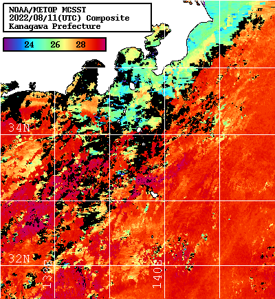 NOAA、MetOp 人工衛星画像 検索結果, 水温分布を図示