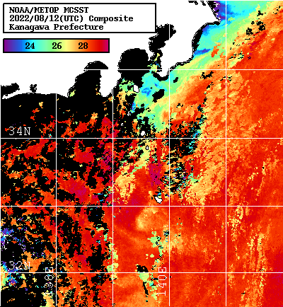 NOAA、MetOp 人工衛星画像 検索結果, 水温分布を図示