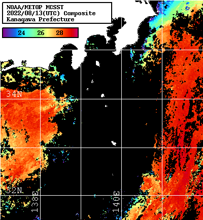 NOAA、MetOp 人工衛星画像 検索結果, 水温分布を図示