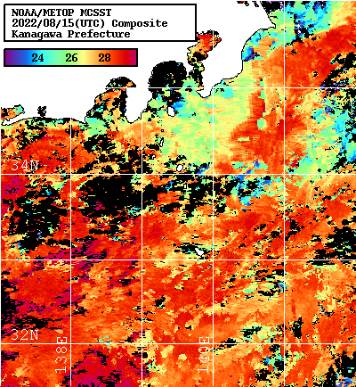 NOAA、MetOp 人工衛星画像 検索結果, 水温分布を図示