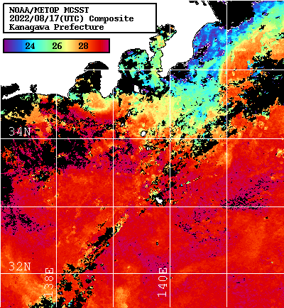 NOAA、MetOp 人工衛星画像 検索結果, 水温分布を図示