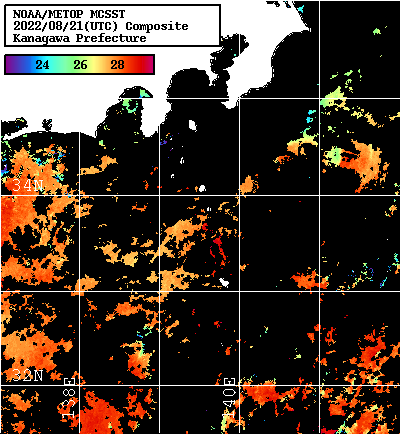 NOAA、MetOp 人工衛星画像 検索結果, 水温分布を図示