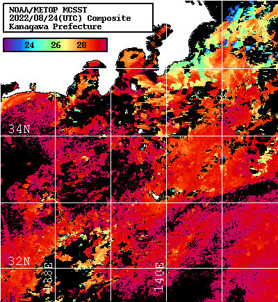 NOAA、MetOp 人工衛星画像 検索結果, 水温分布を図示