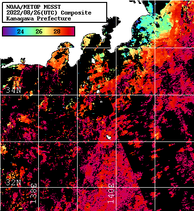 NOAA、MetOp 人工衛星画像 検索結果, 水温分布を図示