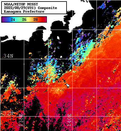 NOAA、MetOp 人工衛星画像 検索結果, 水温分布を図示