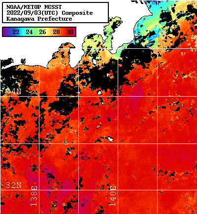 NOAA、MetOp 人工衛星画像 検索結果, 水温分布を図示