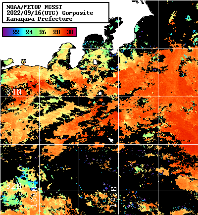 NOAA、MetOp 人工衛星画像 検索結果, 水温分布を図示