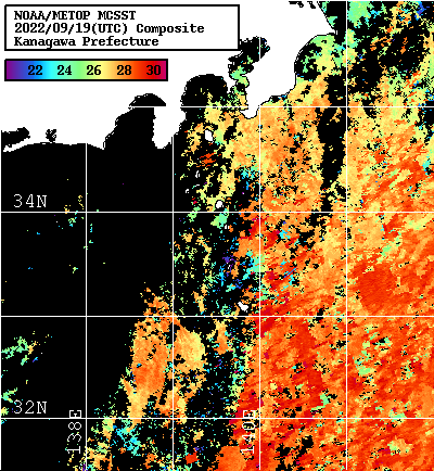 NOAA、MetOp 人工衛星画像 検索結果, 水温分布を図示
