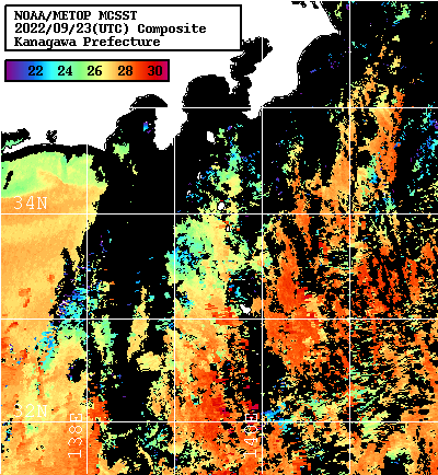 NOAA、MetOp 人工衛星画像 検索結果, 水温分布を図示