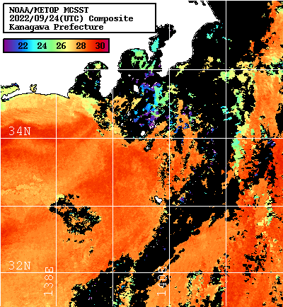 NOAA、MetOp 人工衛星画像 検索結果, 水温分布を図示