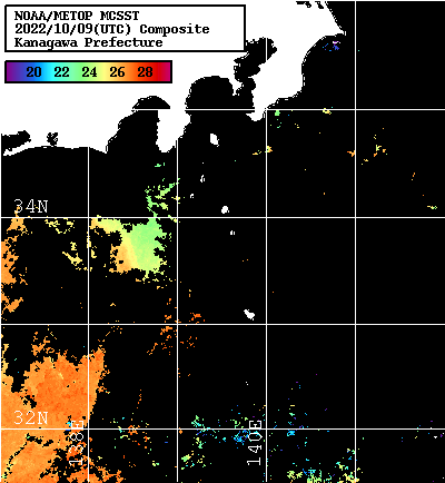 NOAA、MetOp 人工衛星画像 検索結果, 水温分布を図示