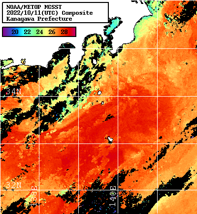 NOAA、MetOp 人工衛星画像 検索結果, 水温分布を図示