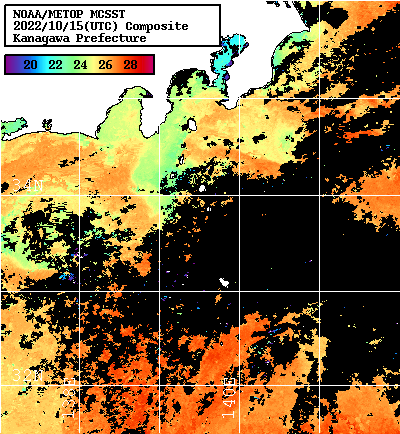 NOAA、MetOp 人工衛星画像 検索結果, 水温分布を図示