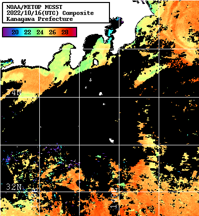 NOAA、MetOp 人工衛星画像 検索結果, 水温分布を図示