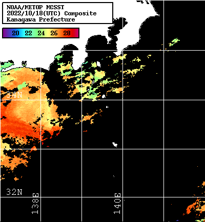 NOAA、MetOp 人工衛星画像 検索結果, 水温分布を図示