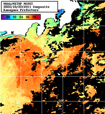 NOAA、MetOp 人工衛星画像 検索結果, 水温分布を図示