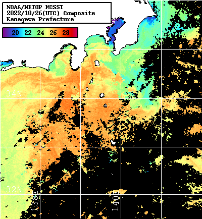 NOAA、MetOp 人工衛星画像 検索結果, 水温分布を図示