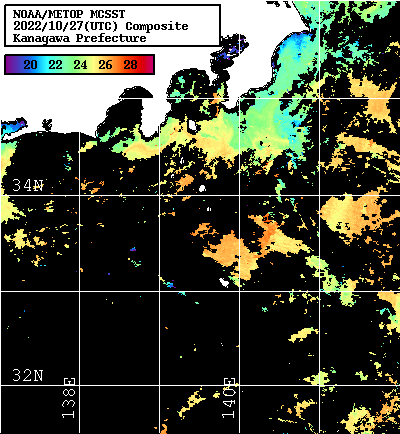 NOAA、MetOp 人工衛星画像 検索結果, 水温分布を図示