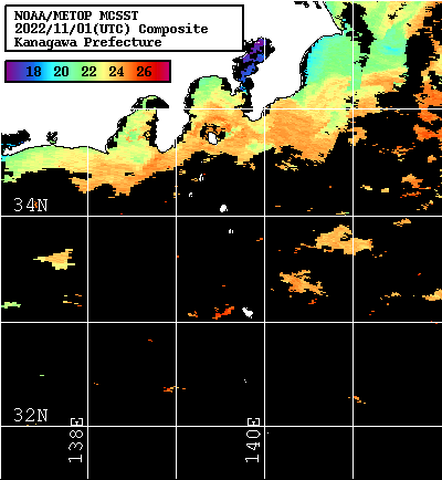 NOAA、MetOp 人工衛星画像 検索結果, 水温分布を図示