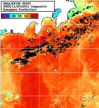 NOAA、MetOp 人工衛星画像 検索結果, 水温分布を図示