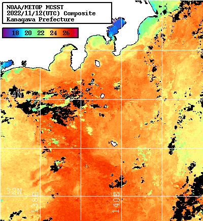 NOAA、MetOp 人工衛星画像 検索結果, 水温分布を図示