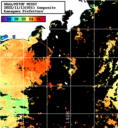 NOAA、MetOp 人工衛星画像 検索結果, 水温分布を図示