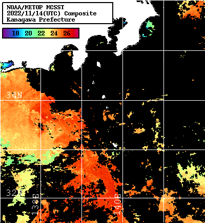 NOAA、MetOp 人工衛星画像 検索結果, 水温分布を図示