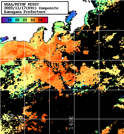 NOAA、MetOp 人工衛星画像 検索結果, 水温分布を図示