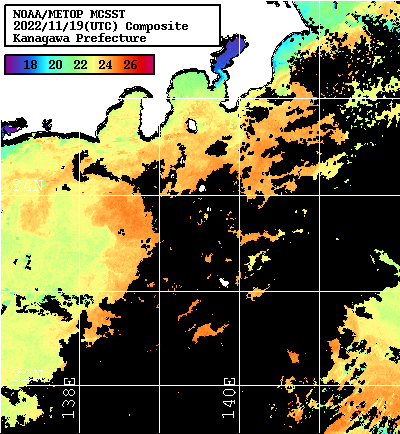 NOAA、MetOp 人工衛星画像 検索結果, 水温分布を図示