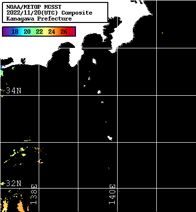 NOAA、MetOp 人工衛星画像 検索結果, 水温分布を図示