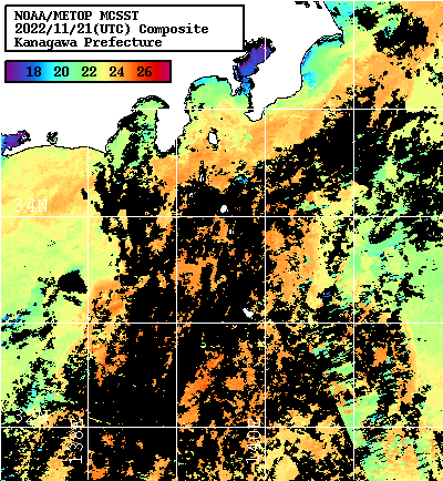 NOAA、MetOp 人工衛星画像 検索結果, 水温分布を図示