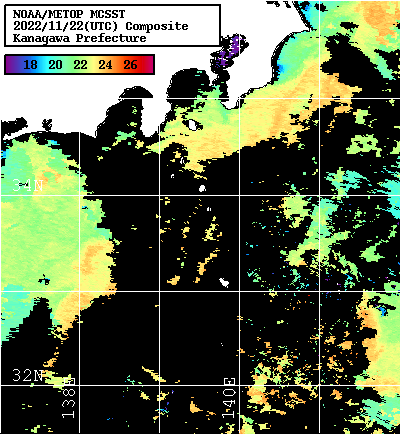 NOAA、MetOp 人工衛星画像 検索結果, 水温分布を図示