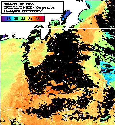 NOAA、MetOp 人工衛星画像 検索結果, 水温分布を図示