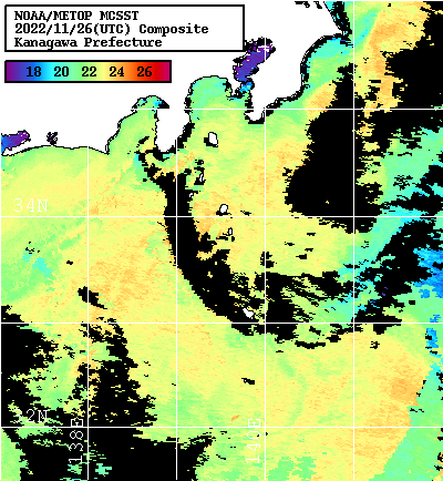 NOAA、MetOp 人工衛星画像 検索結果, 水温分布を図示