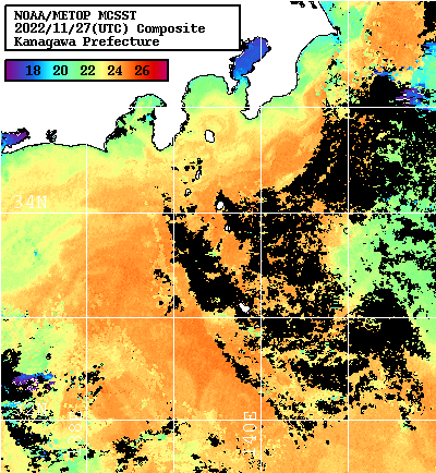 NOAA、MetOp 人工衛星画像 検索結果, 水温分布を図示