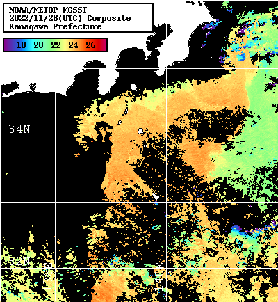 NOAA、MetOp 人工衛星画像 検索結果, 水温分布を図示