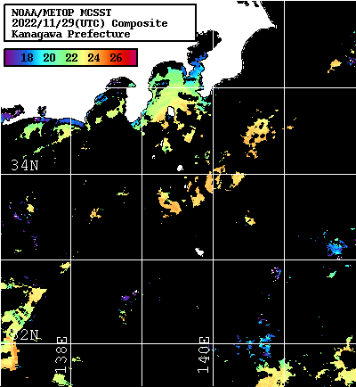 NOAA、MetOp 人工衛星画像 検索結果, 水温分布を図示