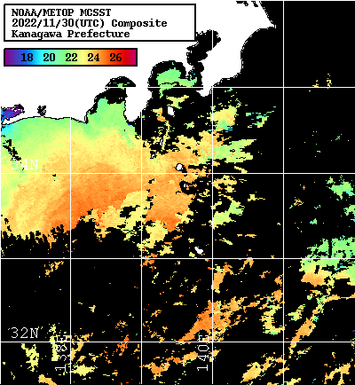 NOAA、MetOp 人工衛星画像 検索結果, 水温分布を図示